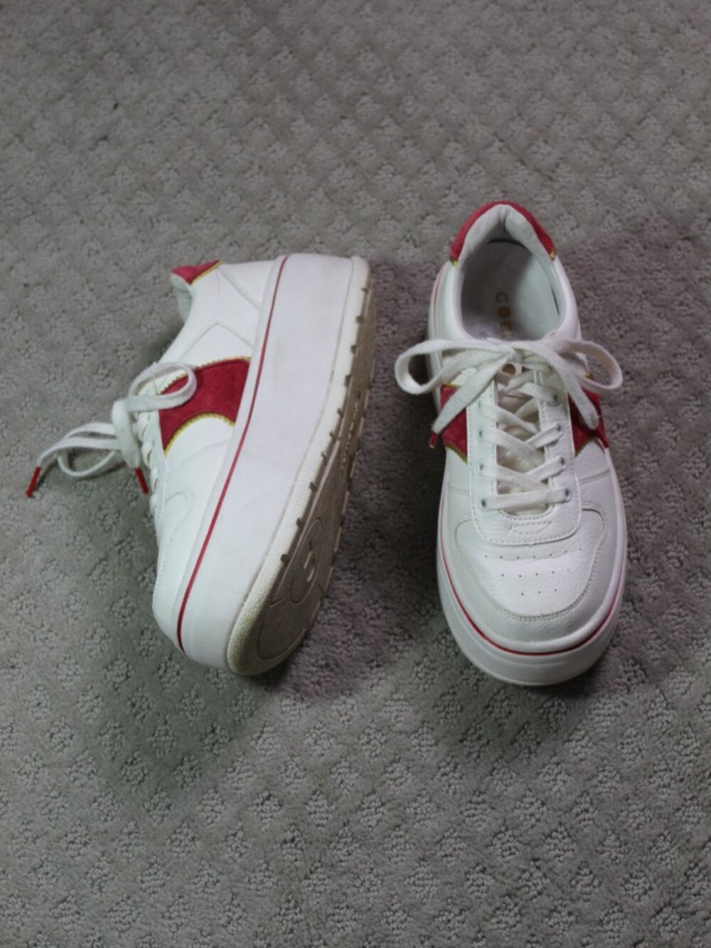 Coolway Size 8 Platform White Red Leather Sneakers